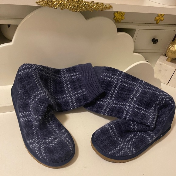 UGG Australia Jasper 1963 Blue Tartan Plaid Knit Pull On Boots Women's Size - Picture 8 of 14